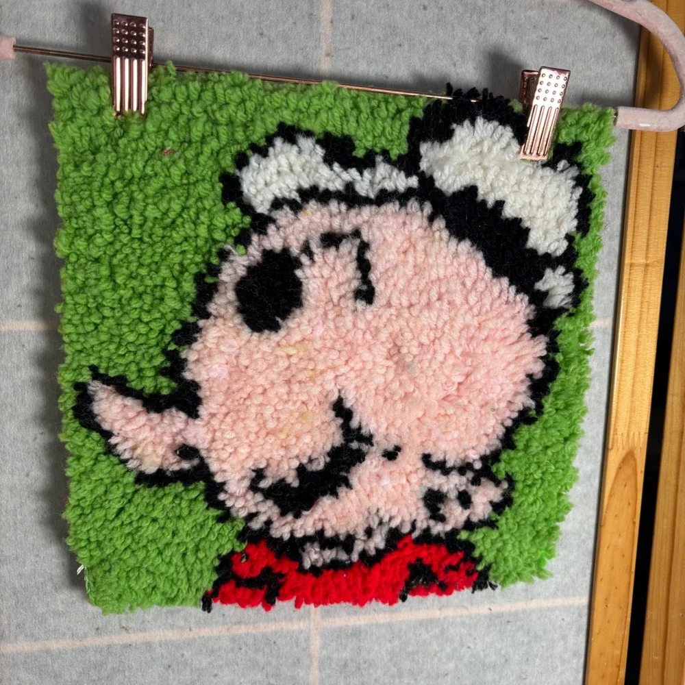 Vintage Popeye Cartoon Character Handmade Punch Needle Rug Art‎ Wall Hanging